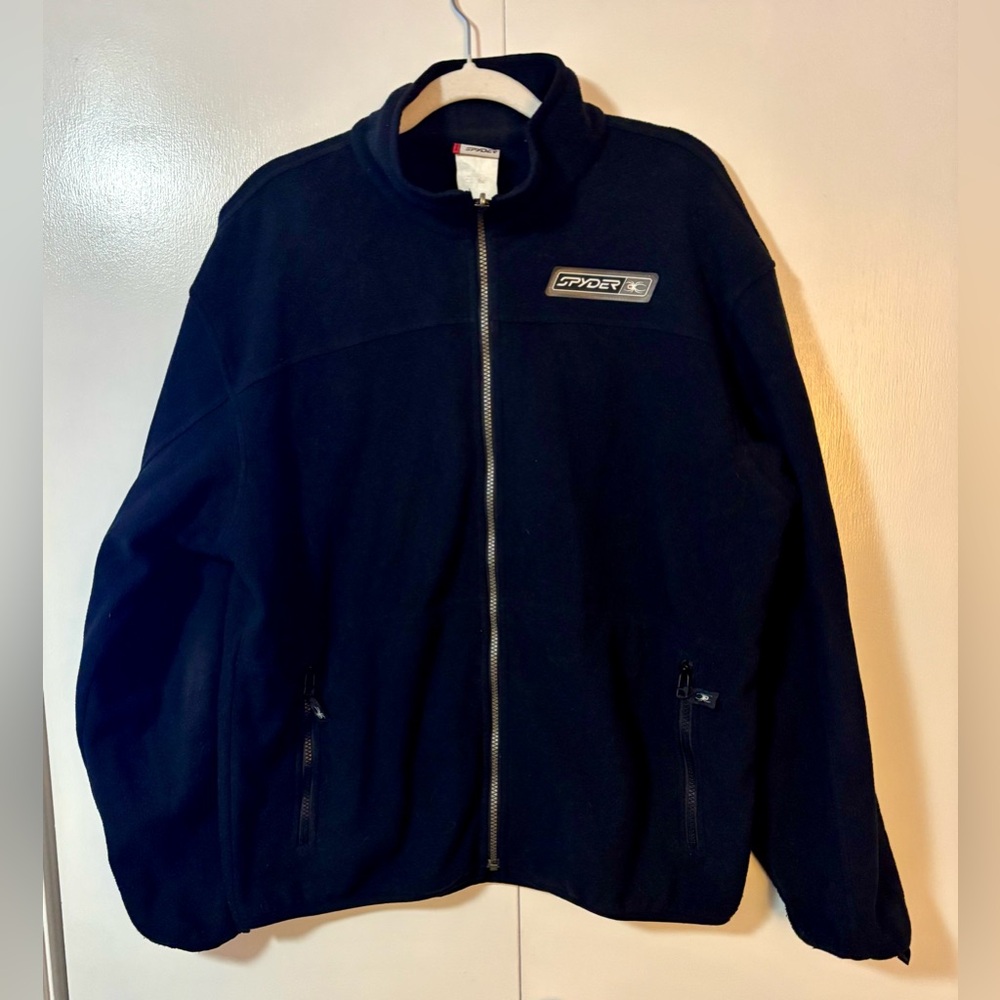 Spyder Mens Full Zip Fleece Jacket Black Size M Back Spider Patch Gorpcore